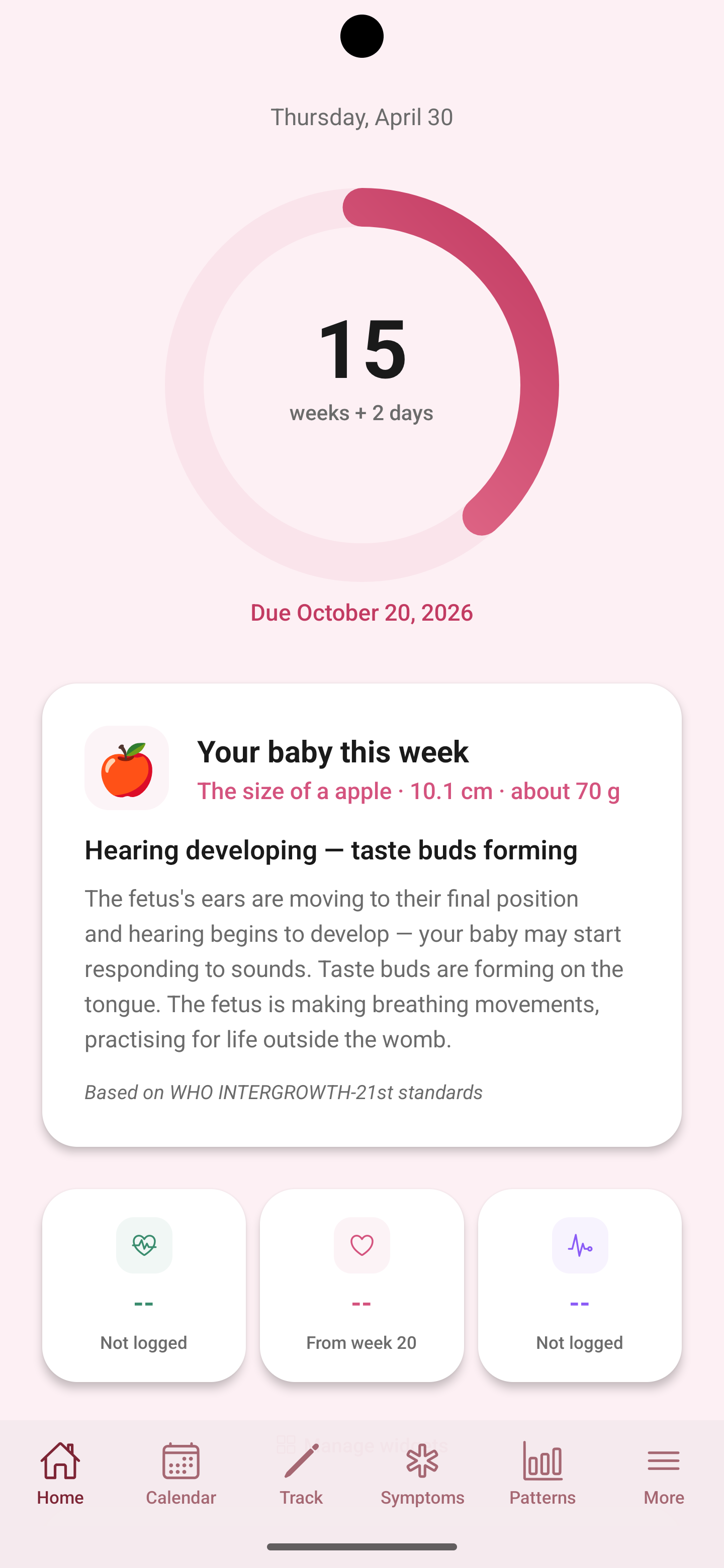 Pregnancy home screen