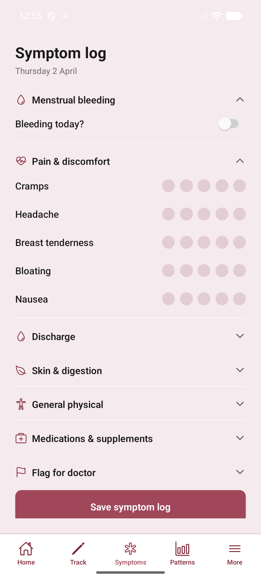 Symptom log
